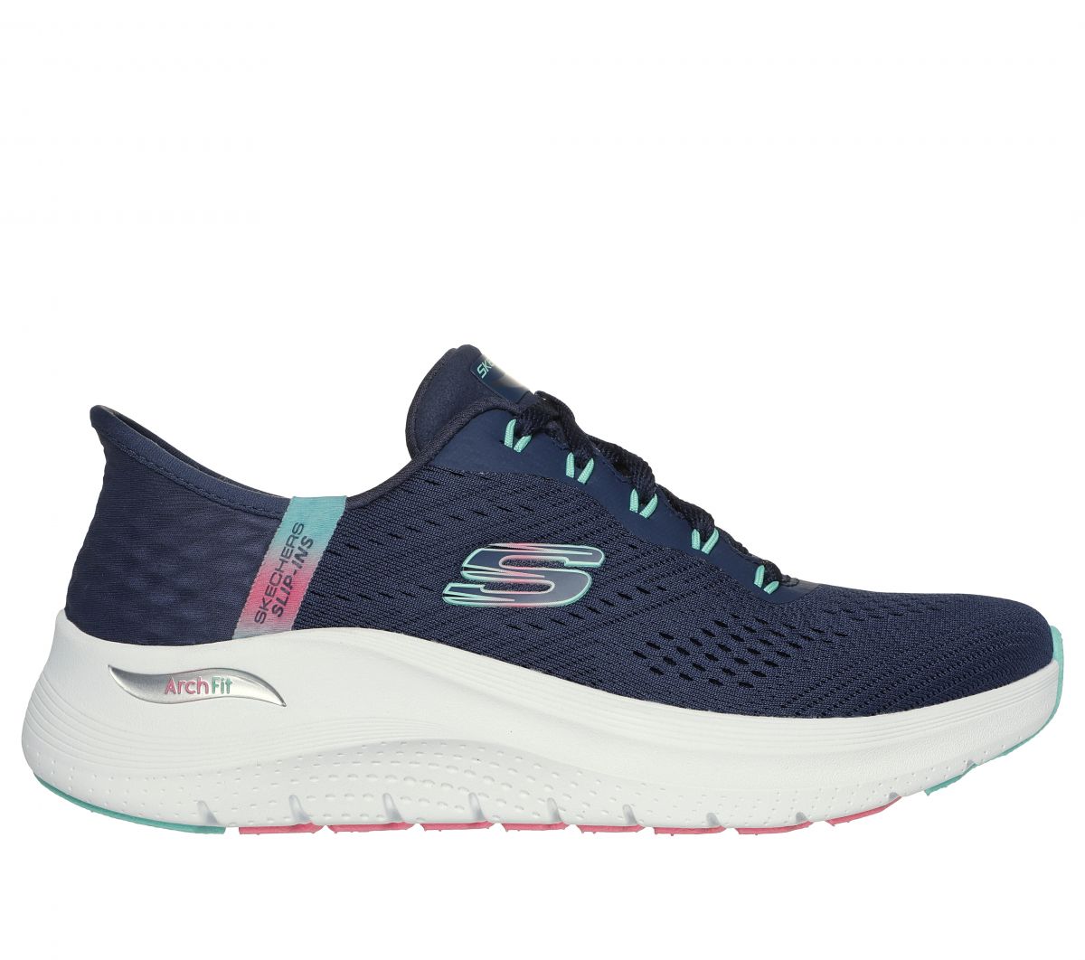 Skechers Women's Hands Free Slip-ins Arch Fit 2.0 Easy Chic Running Shoe Navy/Turquoise - 150066-NVTQ