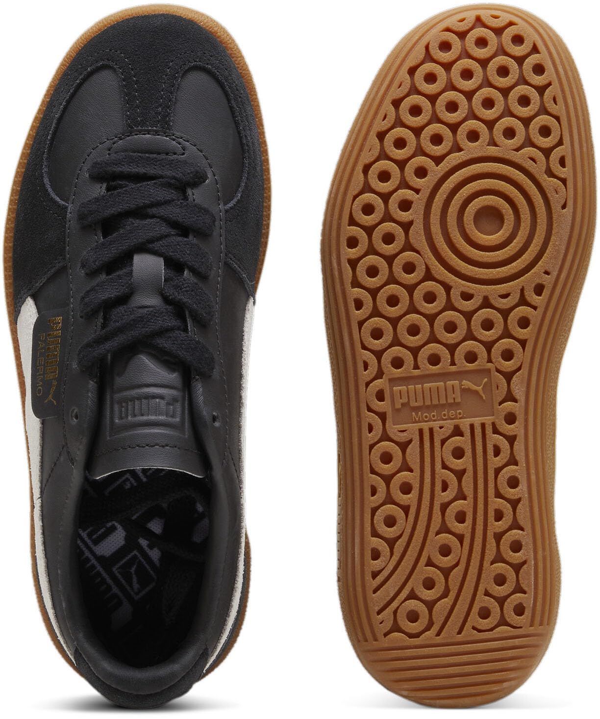 Puma Kids Unisex Palermo (Big Kid) Puma Black/Feather Gray/Gum 4 Big