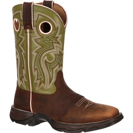 Durango Women's 10" Lady Rebel™ by Durango Meadow N' Lace Saddle Western Boot Green Meadow/Brown - RD3573