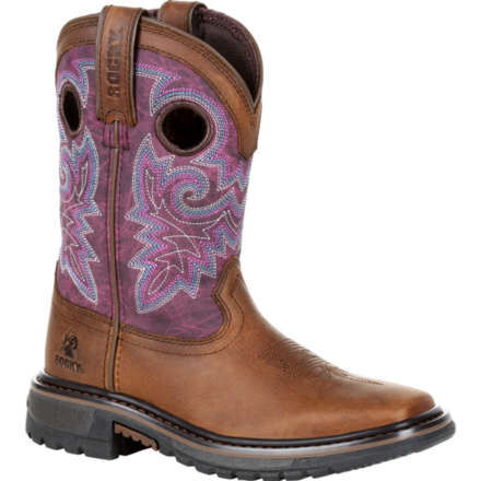Rocky Unisex Big Kid's 8" Original Ride FLX Western Boot Brown/Purple - RKW0302Y