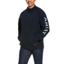 ARIAT WORK Men's Flame Resistant FR Primo Fleece Logo 1/4 Zip Sweater Navy - 10027918