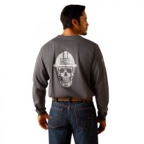 ARIAT WORK Men's Flame Resistant FR Roughneck Skull Logo T-Shirt Charcoal - 10046823