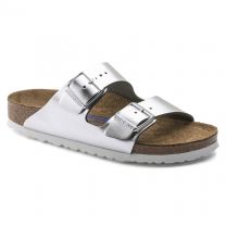 BIRKENSTOCK Women's Arizona Soft Footbed Metallic Silver Leather (regular width) - 1005960