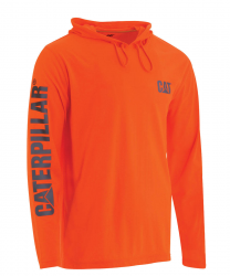 Caterpillar Work Wear Men's Hi-Vis UPF Hooded Long Sleeve T-Shirt HiVis Orange - 1510568-12131