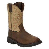 JUSTIN WORK Men's Western Pull-On Composite Toe EH Puncture Resistant Work Boot Brown - 3005J