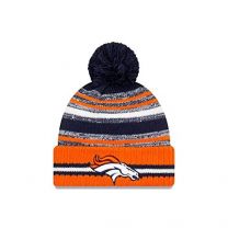New Era Men's Navy/Orange Denver Broncos 2021 NFL Sideline Sport Official Pom Cuffed Knit Hat