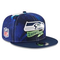 New Era Men's Navy Seattle Seahawks 2022 Sideline 9FIFTY Ink Dye Snapback Hat