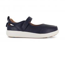 Strive Skip Women’s Casual Sneakers, Lightweight Hook and Loop Shoes with Built-in Arch Support and Removable Footbed, Denim, Size 11