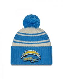 NFL 2022-2023 Sideline Sport Knit beanie New Era American Football hat with pom pom all teams, Beanie-Chargers-Chrome-White-#28019, One Size