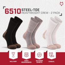 FOX RIVER Steel-Toe Work Socks | 2 Pack | Heavyweight | Arch Support and Memory Knit Construction | Reinforced Toe and Heel | Protective and Durable | Grey | Large