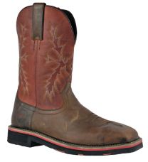 HOSS Men's 11" Landon Steel Toe Western Work Boot Cognac/Red Leather - 92045