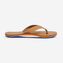 Hari Mari Men's Fields Leather Memory Foam Arch Support Flip Flops Tan/Blue - 1031-105