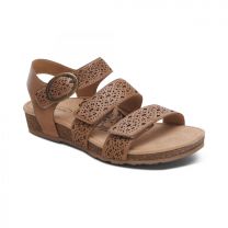 Aetrex Women's Lilly Flat Sandal Taupe Cutout - SC572W