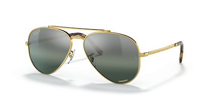 Ray-Ban Unisex New Aviator Sunglasses Polished Gold/Silver/Blue Chromance (58 mm) - 0RB3625-9196G6 58