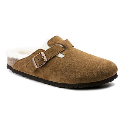 BIRKENSTOCK Women's Boston Shearling Clog Mink Suede/Natural Shearling (narrow width) - 1001141