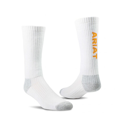 ARIAT Unisex Premium Ringspun Cotton Mid-Calf Work Socks White 3-Pair Pack - AR2294-100