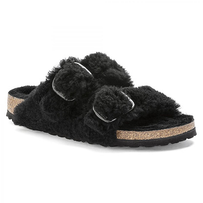 BIRKENSTOCK Women's Arizona Big Buckle Teddy Black Shearling (narrow width) - 1025920