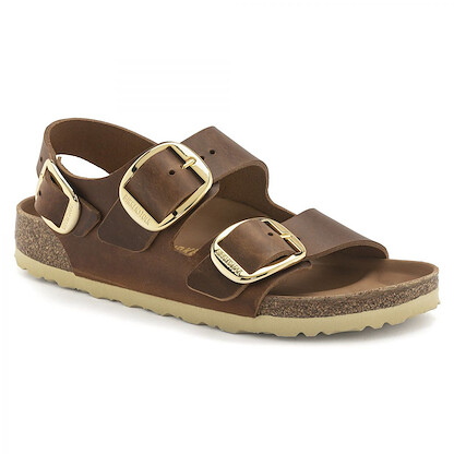 BIRKENSTOCK Women's Milano Big Buckle Sandal Cognac Oiled Leather (narrow width) - 1024067