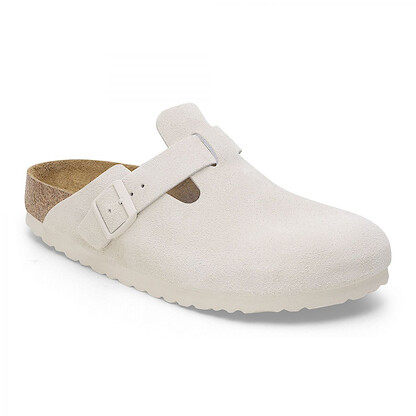 BIRKENSTOCK Unisex Boston Soft Footbed Antique White Suede (narrow width) - 1027693