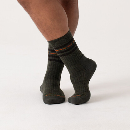 WIDE OPEN SOCKS Men's Vintage Stripe Cushioned Crew Sock Forest - 9002-FOREST