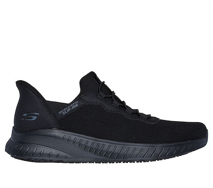 SKECHERS WORK Men's Slip-Ins Squad Chaos - Stivig Soft Toe EH Slip Resistant Work Shoe Black - 200254-BLK