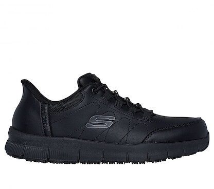 SKECHERS WORK Men's Slip-Ins Nampa - Knotly Soft Toe E H Slip Resistant Work Shoe Black - 200293-BLK