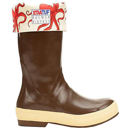 XTRATUF Women's 15" Salmon Sisters Legacy Soft Toe Waterproof Work Boot Brown with Octopus Print - 22490