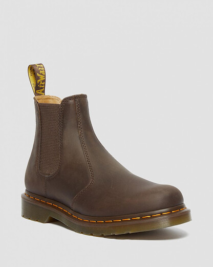 Dr Martens Unisex 2976 Yellow Stitch Chelsea Boot Dark Brown Crazy Horse Leather - 27486201