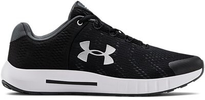 Under Armour Unisex Kids' Grade School Pursuit BP Running Shoes Black/White/Metallic Silver - 3022092-001