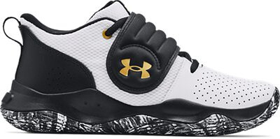 Under Armour Unisex Kids' Grade School Zone BB Basketball Shoes White/Black/Metallic Gold - 3024262-102