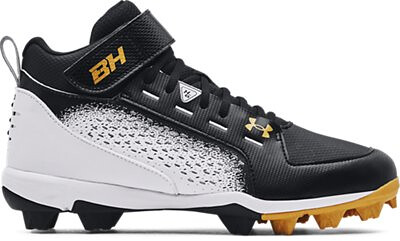 Under Armour Men's Harper 6 Mid Baseball Cleats Black/White/Metallic Gold - 3024319-001