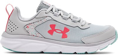 Under Armour Girls' Grade School Assert 9 Running Shoe Halo Gray/White/Tile Blue - 3024867-100