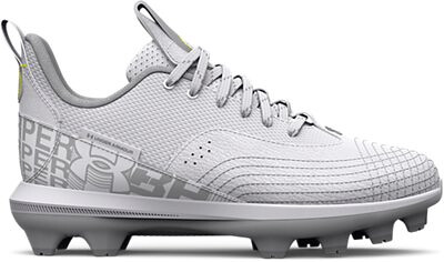 Under Armour Unisex Kids' Harper 7 Low Juniors TPU Baseball Cleat White/White/Mod Gray - 3025596-100