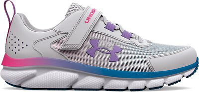 Under Armour Girls' Pre School UA Assert 9 Wide Alternate Closure Running Shoe Halo Gray/White/Vivid Lilac - 3025758-106