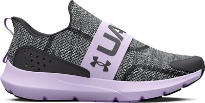 Under Armour Girls' Pre-School UA Surge 3 Slip-On Sneaker Jet Gray/Nebula Purple/Jet Gray - 3026532-101