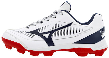 Mizuno Youth Cushionrevo Diamond Jr Low Baseball Cleat White/Navy/Red - 320709.0051