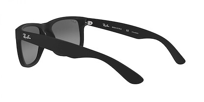 Ray-Ban RB4165 Justin Rectangular Sunglasses, Rubber Black/Polarized Light Grey Gradient Grey, 55 mm