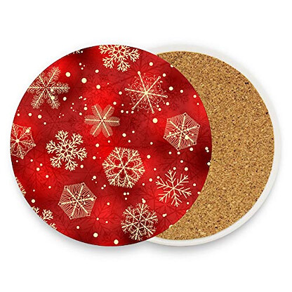 Winter Gold Red Snowflakes Coasters for Drinks 1 Piece Set Christmas Tree Bar Cup Coaster Coffee Mug Glass Pad Tabletop Protection Mat for Housewarming Table Kitchen Dining Home Decor