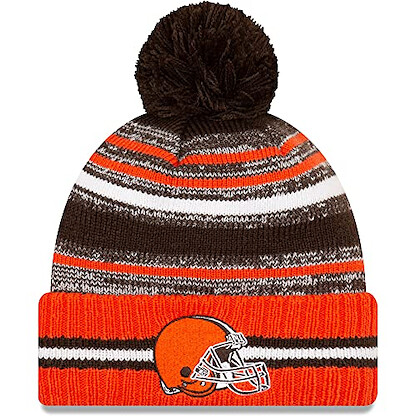 New Era Men's Brown/Orange Cleveland Browns 2021 NFL Sideline Sport Official Pom Cuffed Knit Hat