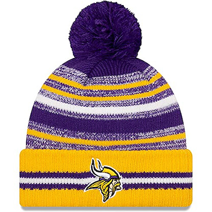 New Era Men's Purple/Gold Minnesota Vikings 2021 NFL Sideline Sport Official Pom Cuffed Knit Hat