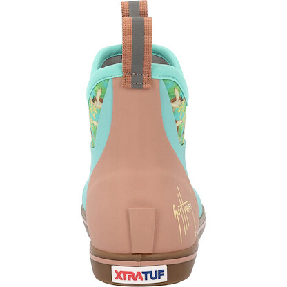 Women's Ankle Deck Boot Guy Harvey, Pool Blue And Turtle Floral, Size 6(M)
