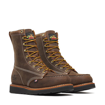 Thorogood Men's 8" American Heritage Soft Toe EH Moc Toe Wedge Work Boot Dark Brown Crazy Horse - 814-4235