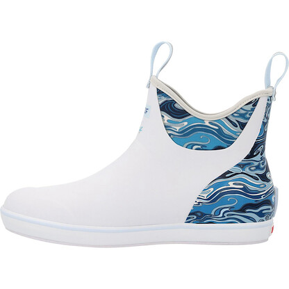 XTRATUF 6” Women’s Ankle Deck Boot - Size 5, White/Fishe Waters - Lightweight, 100% Waterproof Rubber Footwear - Non-Marking, Slip-Resistant Outsole - Moisture-Wicking Liner