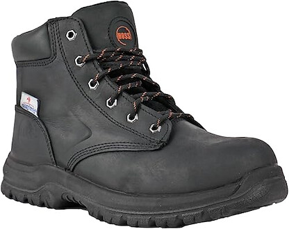 HOSS Men's 6'' Basin Steel Toe Work Boot Black Buffalo Leather - 60141