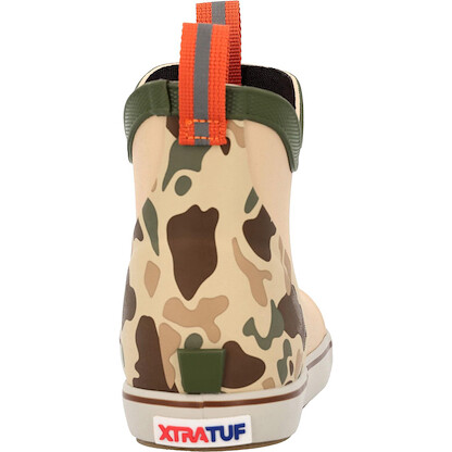 XTRATUF Big Kids Ankle Deck Boot - Size 2, Beige & Duck Camo - Lightweight, 100% Waterproof Rubber Footwear for Boys & Girls - Non-Marking, Slip-Resistant Outsole - Moisture-Wicking Liner