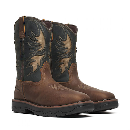Thorogood Men's 11" Buffalo Ridge Nano Composite Toe Western Pull-On Work Boot Brown/Cobalt - 804-4339