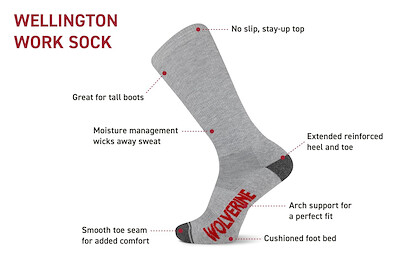 Wolverine Men's Wellington Boot Sock 2 Pair Pack, Black, Men's Shoe Size 7-12