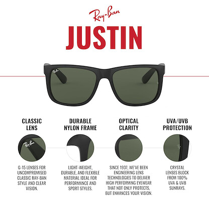 Ray-Ban Unisex RB4165 Justin Rectangular Sunglasses, Rubber Black/Brown Mirrored Orange, 51 mm