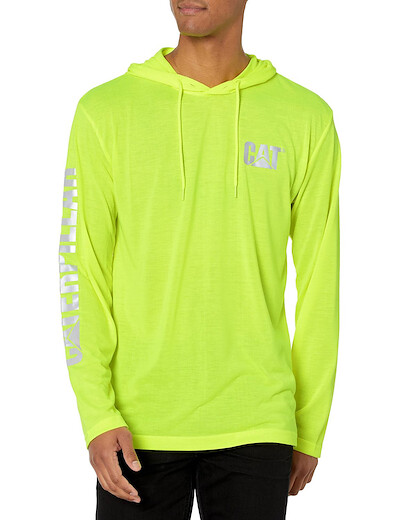Caterpillar Work Wear Men's Hi-Vis UPF Hooded Long Sleeve T-Shirt HiVis Yellow - 1510568-12130