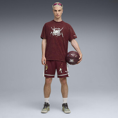 PUMA Men's Graphic T-Shirt (Available in Big and Tall Sizes), Ruby Shimmer Basketball Paint AH25, X-Large